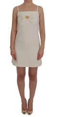 Women's White Wool Stretch Brooch Shift Dress