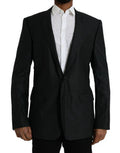 Men's Black Wool Notch Singlebreasted Coat Blazer Virgin Silk Clothing