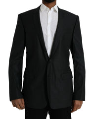 Men's Black Wool Notch Singlebreasted Coat Blazer Virgin Silk Clothing