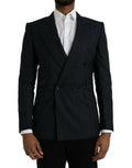 Men's Black Stripe Sicilia Double Breasted Coat Blazer Virgin Wool Silk Clothing