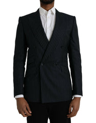 Men's Black Stripe Sicilia Double Breasted Coat Blazer Virgin Wool Silk Clothing