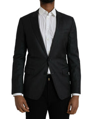 Men's Black Stripe Martini Single Breasted Coat Blazer Virgin Wool Clothing