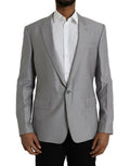 Men's Gray Wool Peak Single Breasted Coat Blazer Virgin Silk Clothing