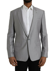 Men's Gray Wool Peak Single Breasted Coat Blazer Virgin Silk Clothing