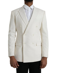 Men's White Wool Martini Double Breasted Blazer Virgin Elastane Clothing