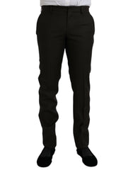 Men's Dark Brown Wool Slim Fit Formal Pants Virgin Silk