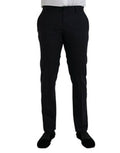 Men's Dark Blue Wool Slim Fit Formal Pants Virgin Silk Polyester
