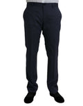Men's Blue Wool Slim Fit Dress Formal Pants Virgin Elastane
