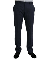 Men's Blue Wool Slim Fit Dress Formal Pants Virgin Elastane
