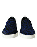 Men's Blue Calfskin Hair Leopard Sneakers Shoes Black And