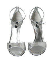 Women's Silver Keira Leather Heels Sandals Shoes