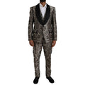 Men's Brown Floral Jacquard Formal 3 Piece Suit Polyester Silk