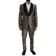 Men's Brown Floral Jacquard Formal 3 Piece Suit Polyester Silk