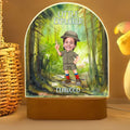 Luz nocturna LED personalizada con nombre y base de madera para la cara del pequeño explorador Decoración de dormitorio Regalo de cumpleaños para niños Niñas