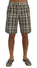 Men's Grid-Patterned Linen-Cotton Shorts Black Chino