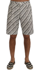 Men's Striped Linen-Cotton Shorts White Chino