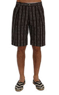 Men's Bordeaux White Striped Hemp Casual Shorts Cotton