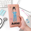 Personalizado Cartoon Enfermera Cartera de cuero de la PU con RFID Bloqueo Titular de la tarjeta de crédito Enfermera Apreciación Regalo para Mujeres Personal Médico