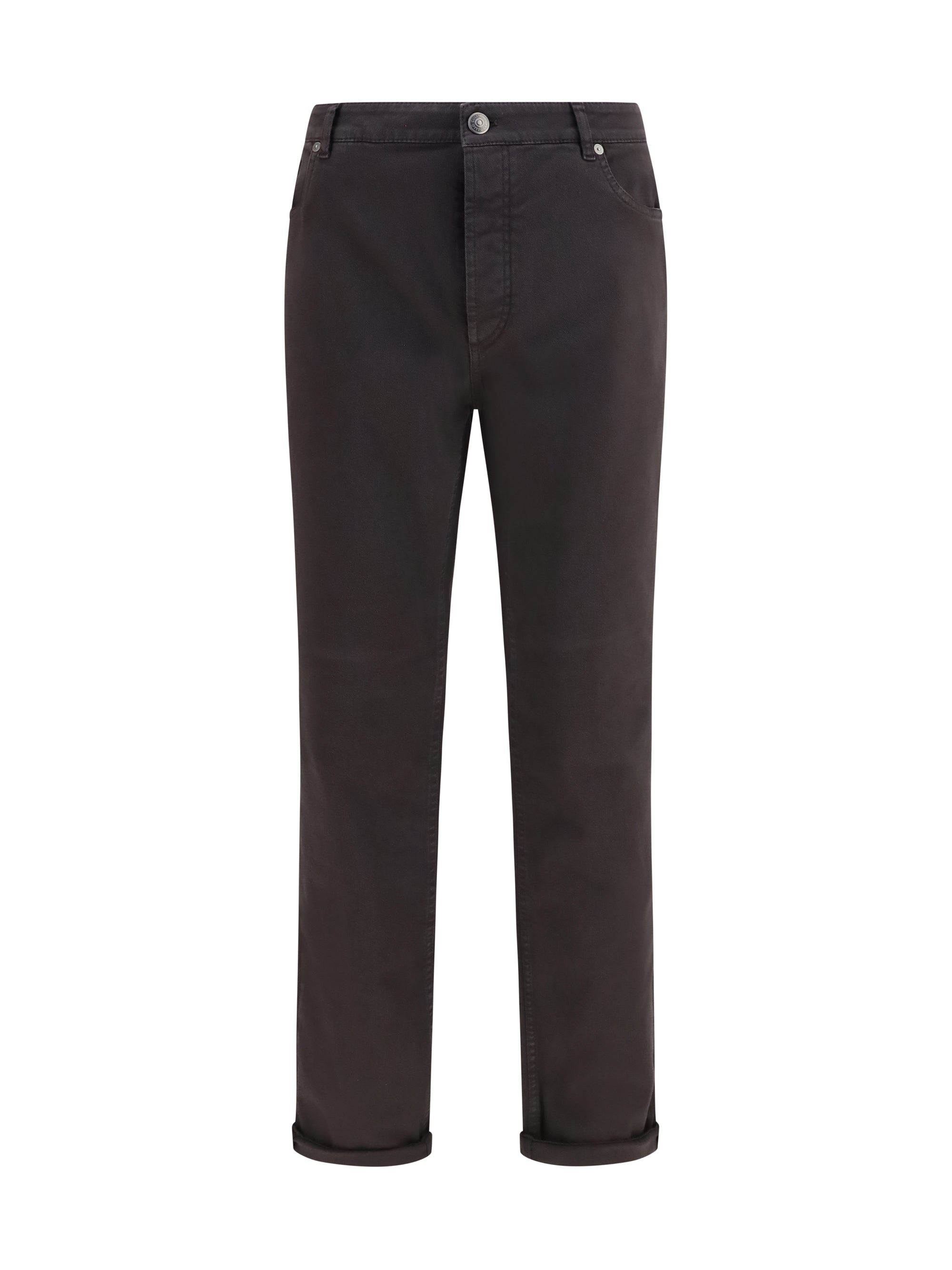 Brunello Cucinelli Turn-Up Hem Cotton Jeans — Brown