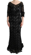 Women's Black Cotton Silk Floral Long Dress