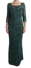 Women's Green Floral Crystal Ricamo Sheath Dress Cotton