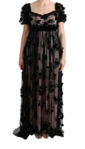 Women's Black Pink Silk Applique Shift Dress