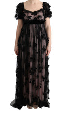 Women's Black Pink Silk Applique Shift Dress