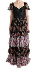 Women's Multicolor Silk Stretch Floral Shift Long Dress