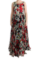 Women's Multicolor Silk Floral Crystal Long Maxi Dress