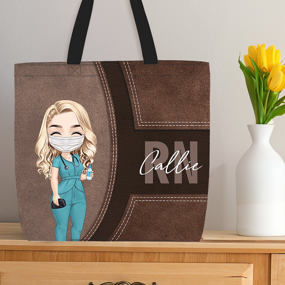 Personalizada de dibujos animados de personajes médicos Bolsa grande con nombre y título Gratitud Regalo de cumpleaños para la enfermera Médico Personal Médico