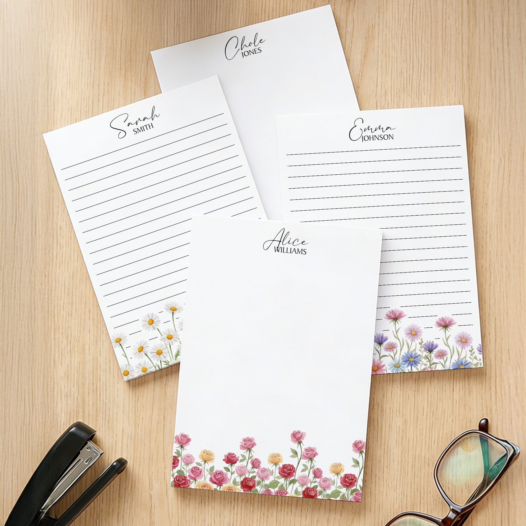 Bloc de notas personalizado con el nombre de la flor de nacimiento Papelería Día del Maestro Cumpleaños Regalo para la familia amigo amante de los libros