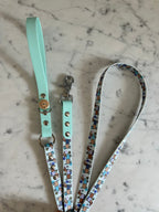 Handmade Vegan Leather Dog Leash - Bee Happy Dachshunds - Blue