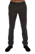 Men's Gray Wool Striped Formal Pants