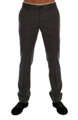 Men's Gray Wool Striped Formal Pants
