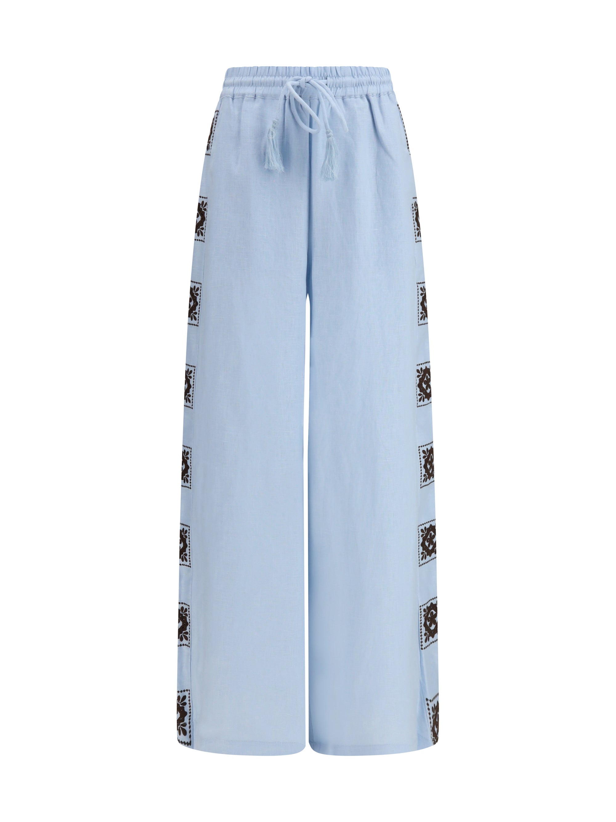 Alemais Embroidered Linen Trousers — Blue