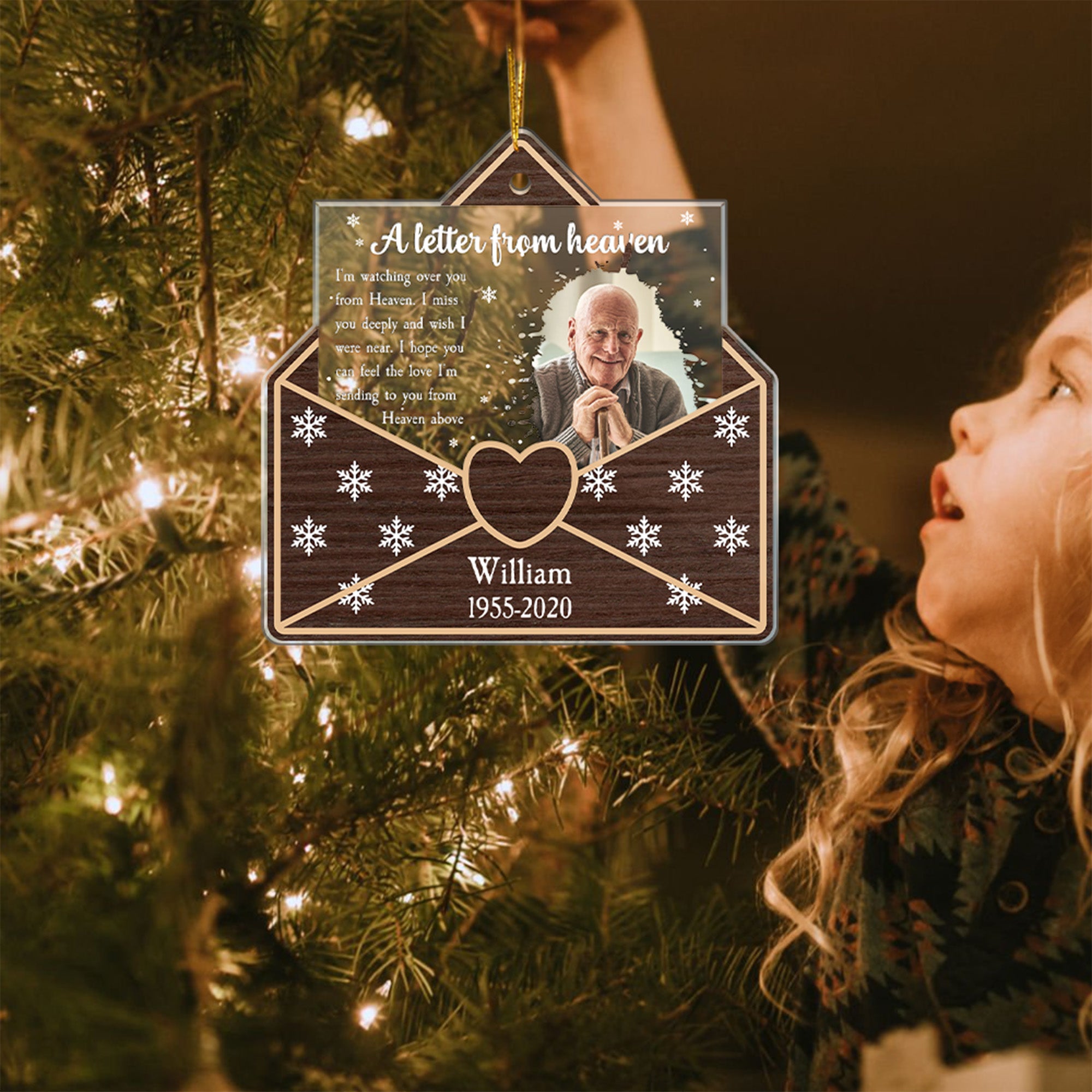 Ornamento acrílico personalizado en forma de letra con foto, texto del nombre y año Regalo de Navidad en memoria de la familia