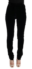 Women's Black Velvet Slim Fit Pants Viscose