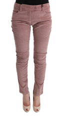 Women's Pink Velvet Cropped Casual Pants Viscose