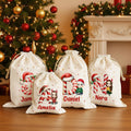 Personalizada Santa sombrero inicial de dibujos animados personaje de lona bolsa de regalo de cordón con el nombre de regalo de Navidad para los amigos de la familia