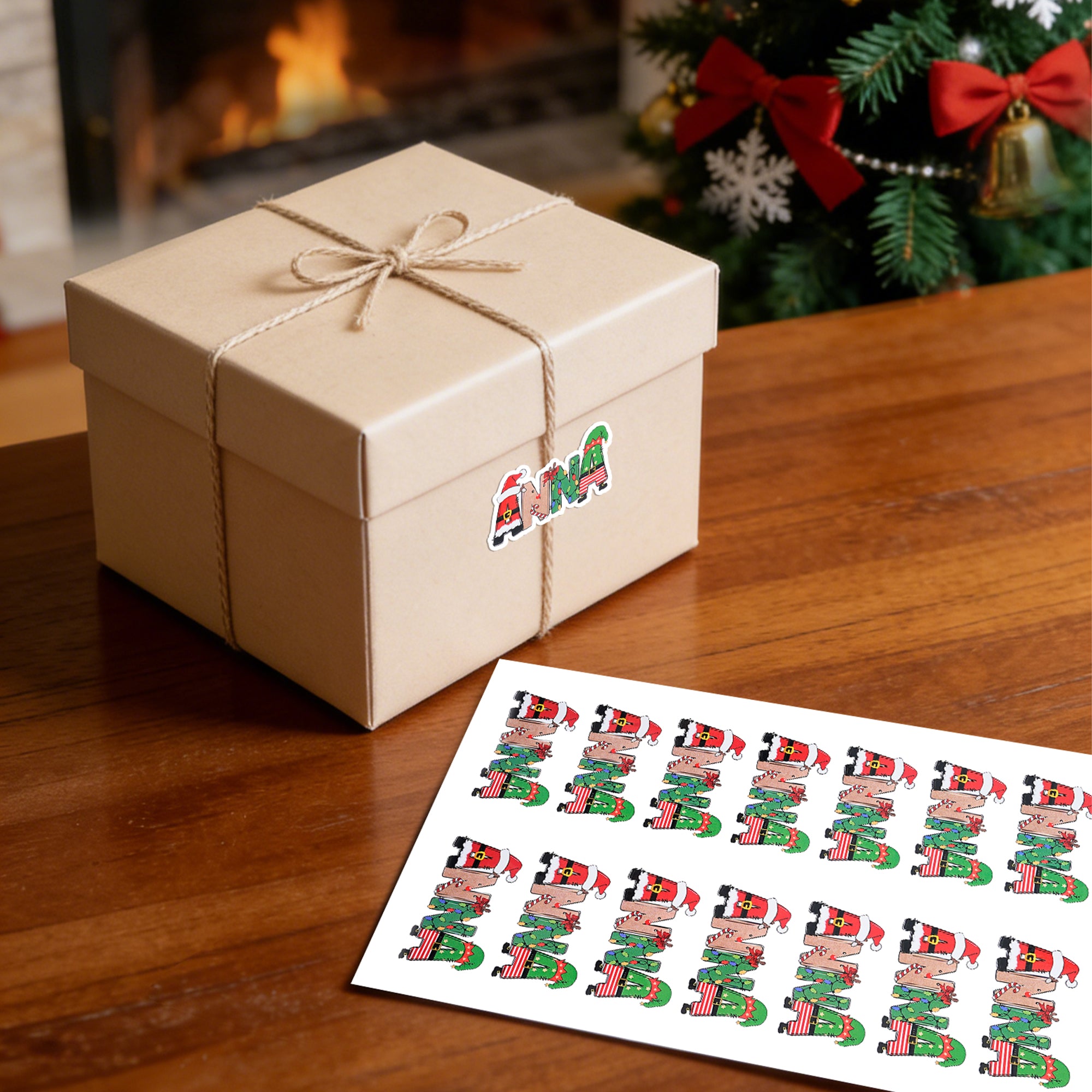 Diseño personalizado de Navidad Etiquetas adhesivas impermeables con nombre Decoración de Navidad Fiesta de Regalos para Amigos de la Familia