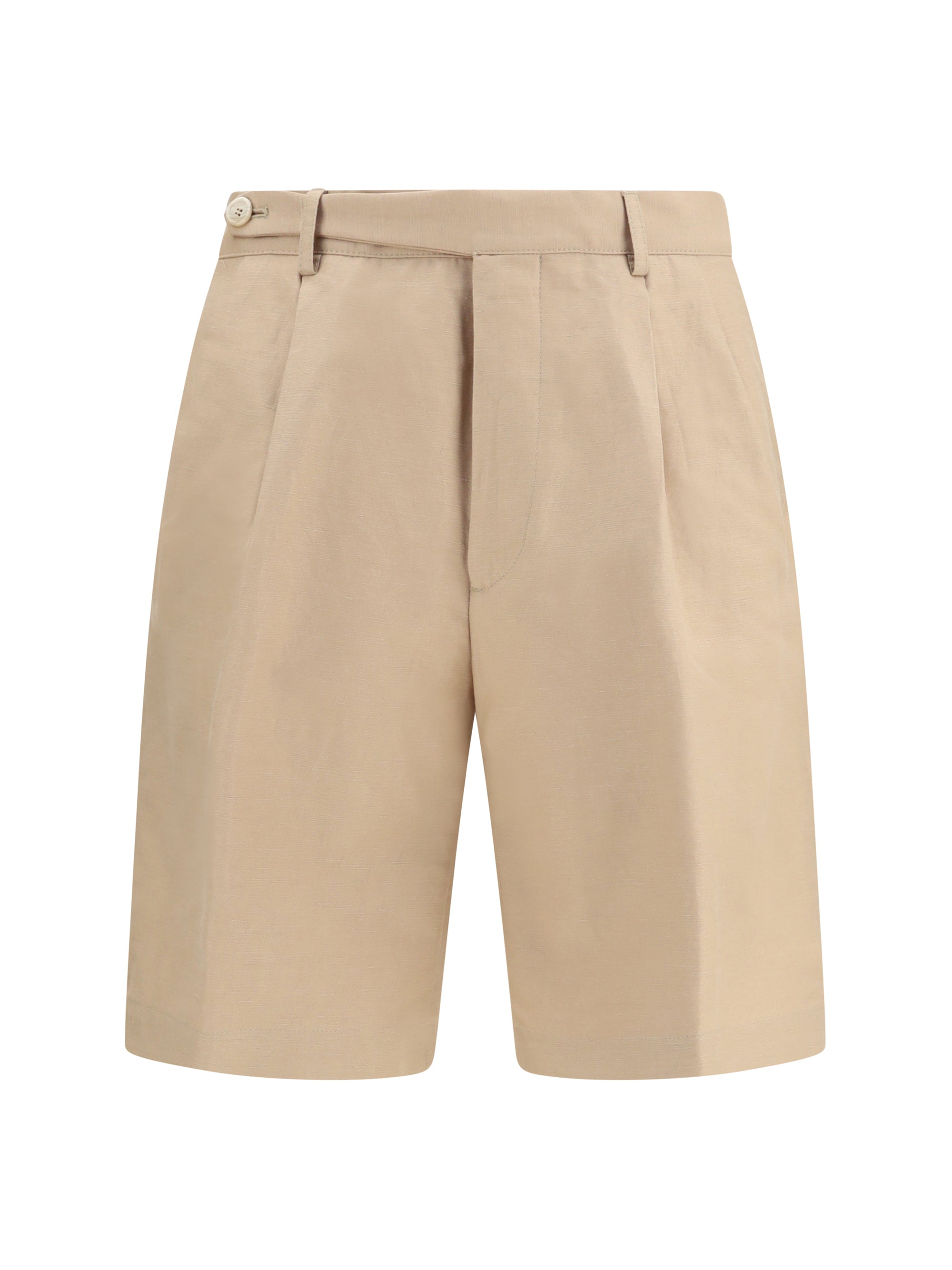 Brunello Cucinelli Cotton-Linen Blend Bermuda Shorts — Beige