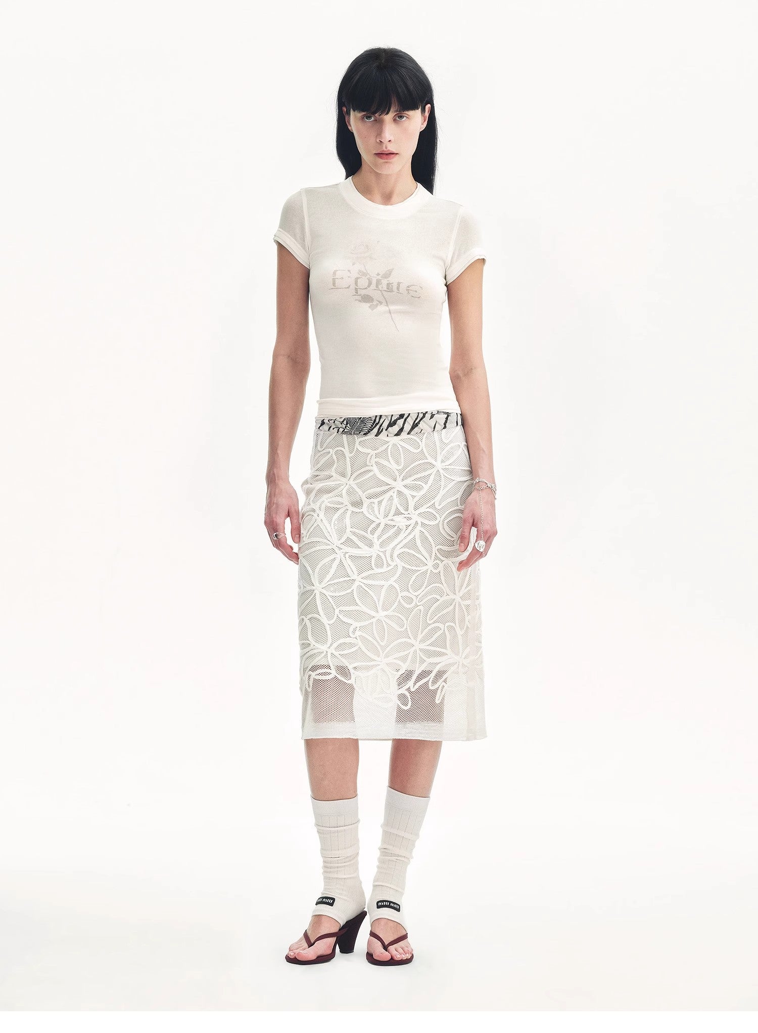 Summer Dream acetate sequin embroidered straight skirt