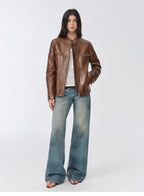 Manhattan Dark Night New Zealand imported waxed sheepskin/cowhide vintage motorcycle leather jacket