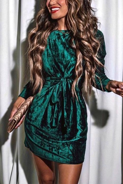 NYE Long Sleeves Velvet Dress(in 4 Colors)