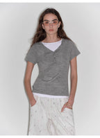 Simple Advent Fine Australian Wool Skin-Friendly Fit Henley Neck Tight T-Shirt