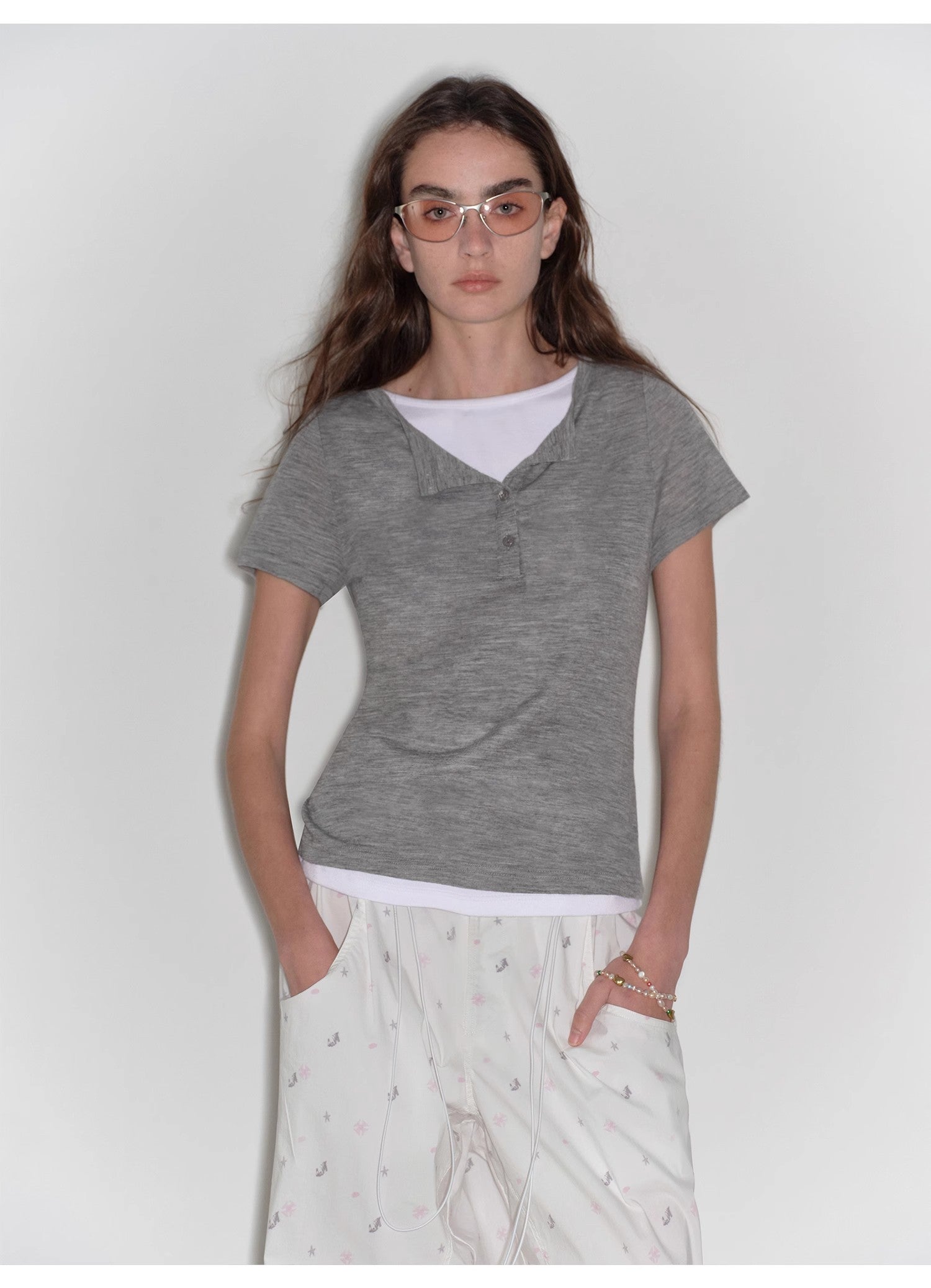 Simple Advent Fine Australian Wool Skin-Friendly Fit Henley Neck Tight T-Shirt