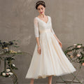 Bridal Wedding Dress White 1 2 Sleeve Short V-Neck Ball-Gown Princess
