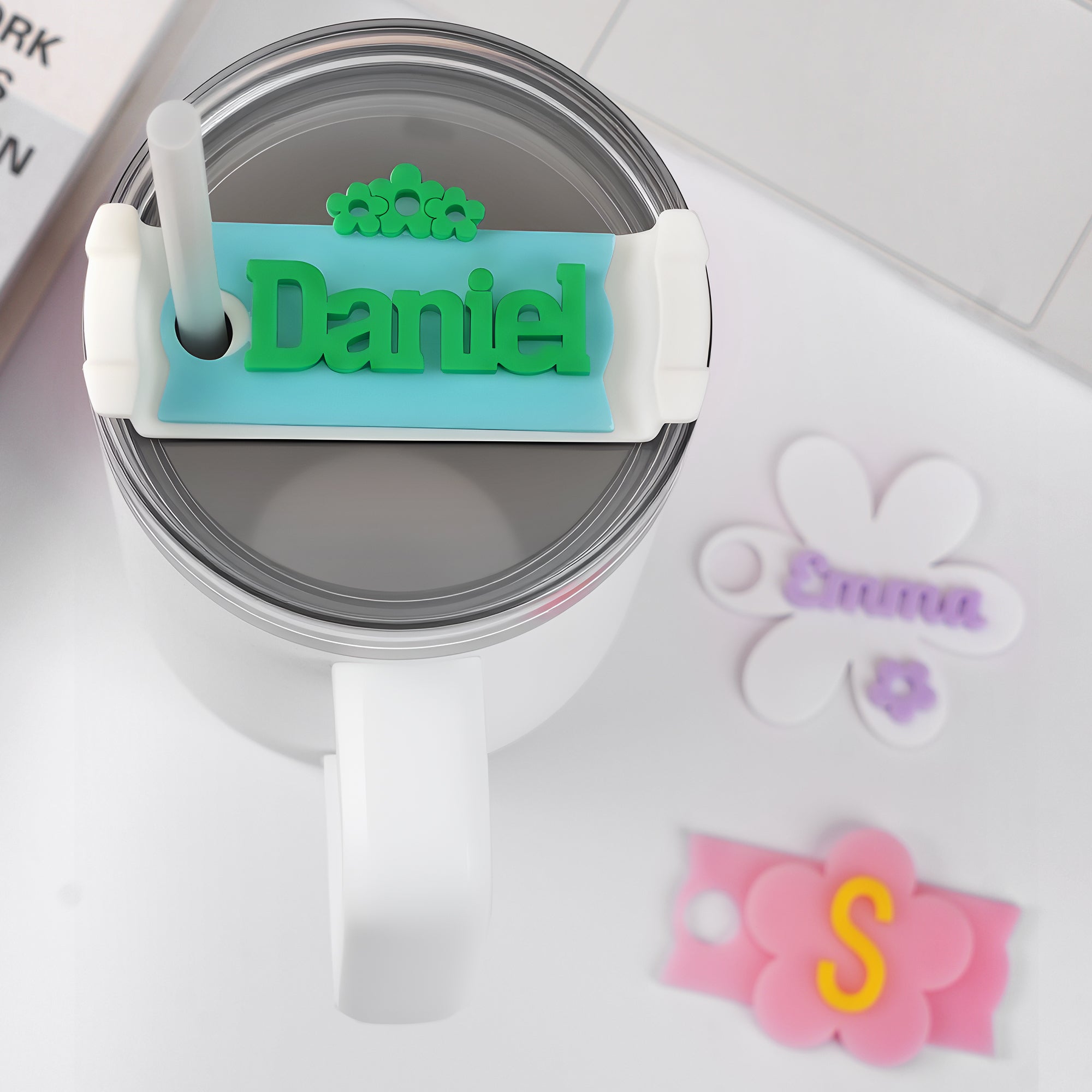Tapa Personalizada Flor Multicolor para Vaso 30 oz 40 oz con Nombre Uso Diario Regalo de Cumpleaños para Mujer