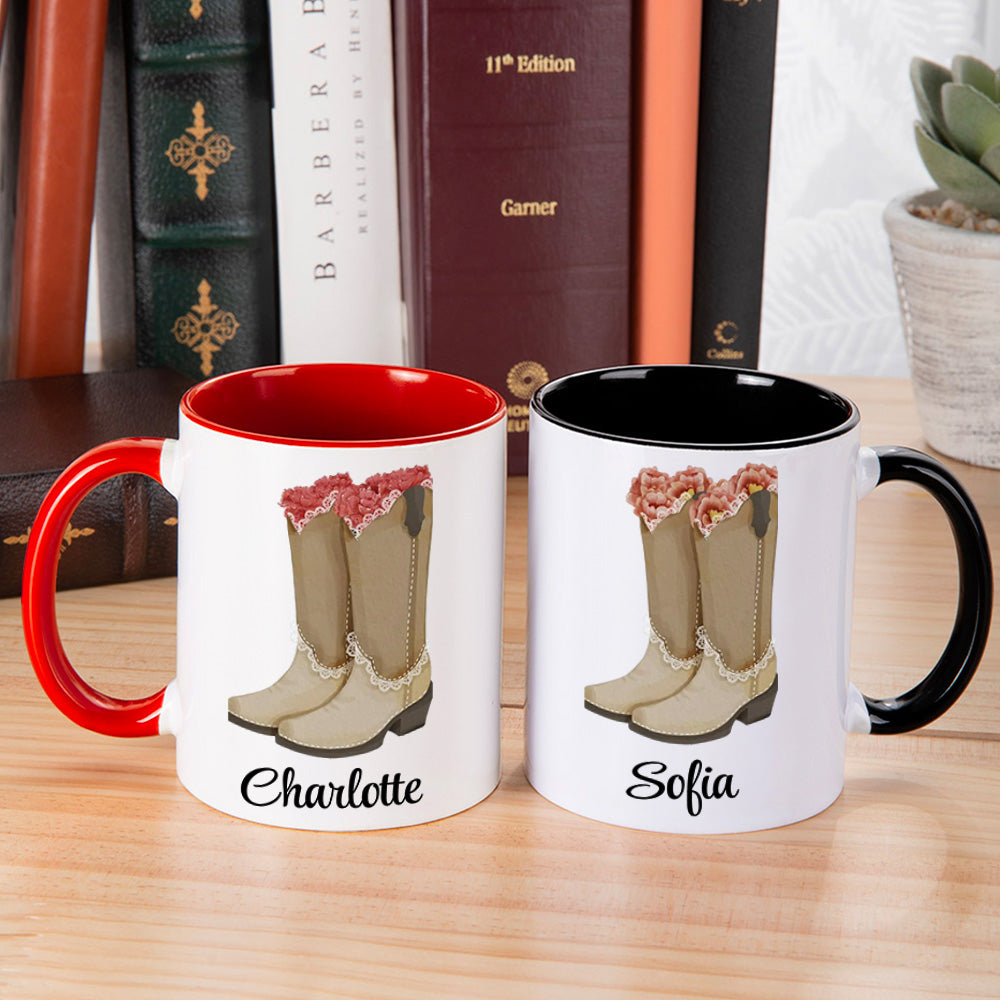 Personalizada de nacimiento de flores occidental botas de vaquera de cerámica taza de café taza de cristal con el nombre de decoración de la cocina del hogar regalo de cumpleaños para las mujeres