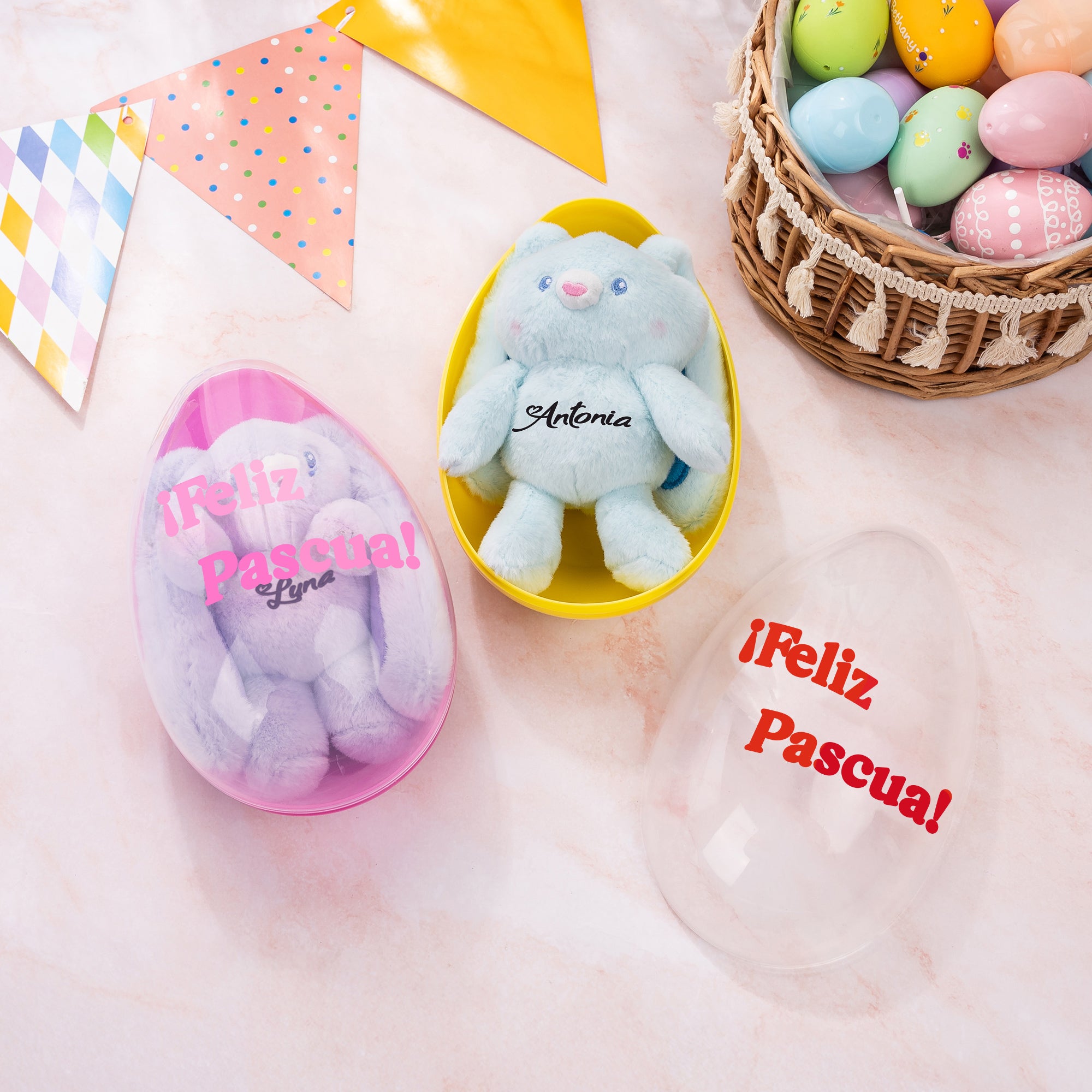 Llavero personalizado de peluche elástico con nombre y huevo gigante de pascua rellenable regalo de fiesta y búsqueda de huevos para niños